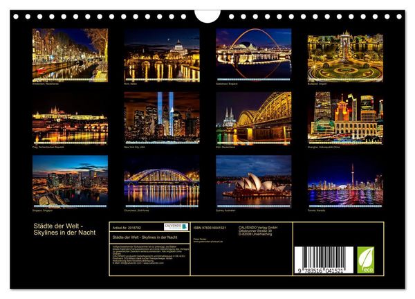Produktbild: St&auml;dte der Welt - Skylines in der Nacht (Wandkalender 2026 DIN A4 quer), CALVENDO Monatskalender