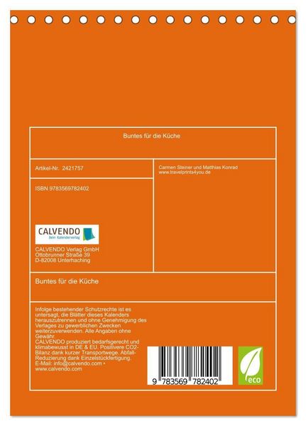 Produktbild: Buntes f&uuml;r die K&uuml;che (Tischkalender 2027 DIN A5 hoch), CALVENDO Monatskalender