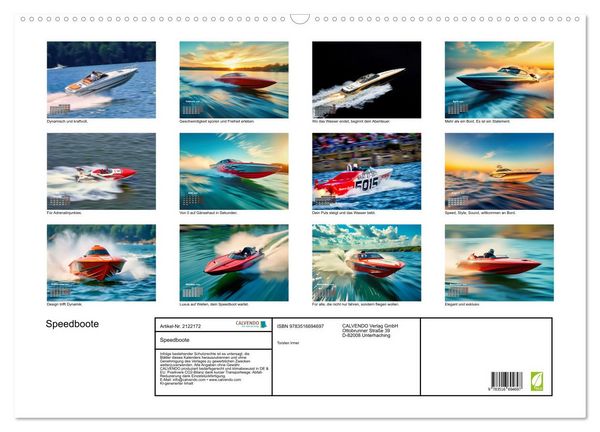 Produktbild: Speedboote (Wandkalender 2026 DIN A2 quer), CALVENDO Monatskalender