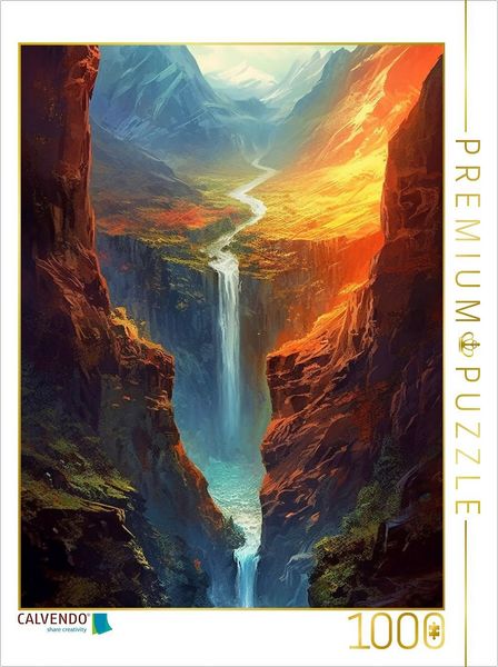 CALVENDO Puzzle Schlanker Wasserfall in die Tiefe | 1000 Teile Lege-Größe 64x48cm Foto-Puzzle für glückliche Stunden