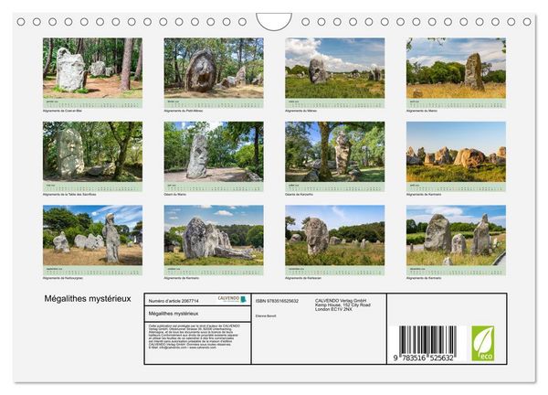 Produktbild: M&eacute;galithes myst&eacute;rieux (Calendrier mural 2026 DIN A4 vertical), CALVENDO calendrier mensuel