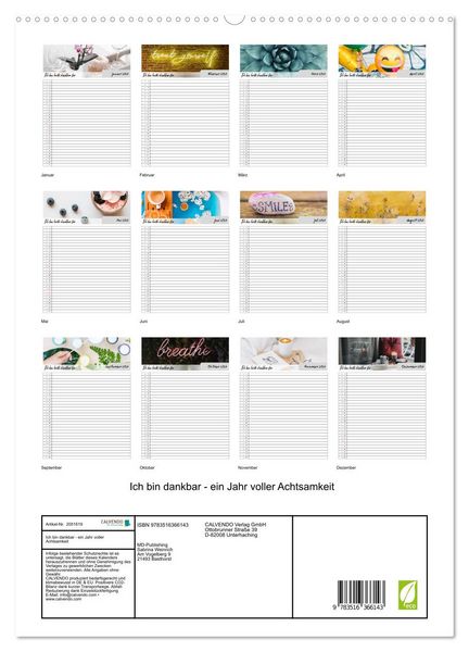 Produktbild: Ich bin dankbar - ein Jahr voller Achtsamkeit (hochwertiger Premium Wandkalender 2026 DIN A2 hoch), Kunstdruck in Hochglanz