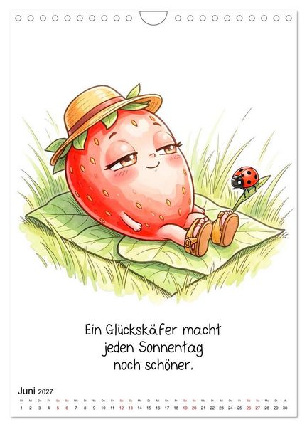 Produktbild: Erdbeer Kalender - Niedliche Illustrationen mit Spr&uuml;chen (Wandkalender 2027 DIN A4 hoch), CALVENDO Monatskalender