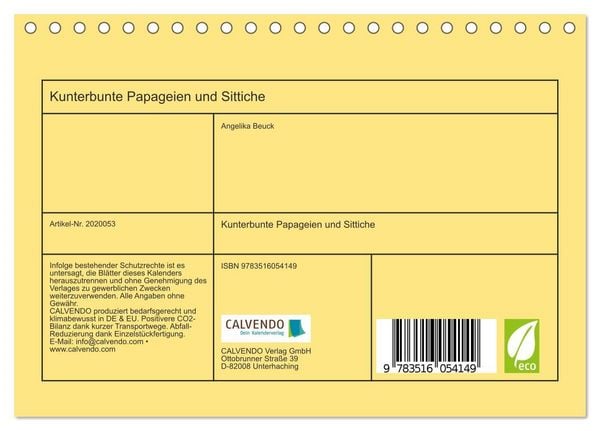 Produktbild: Kunterbunte Papageien und Sittiche (Tischkalender 2026 DIN A5 quer), CALVENDO Monatskalender