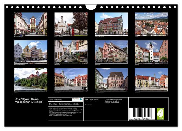 Produktbild: Das Allg&auml;u - Seine malerischen Altst&auml;dte (Wandkalender 2026 DIN A4 quer), CALVENDO Monatskalender