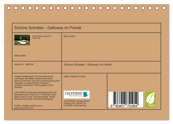 Produktbild: Sch&ouml;ne Schotten - Galloway im Portr&auml;t (Tischkalender 2026 DIN A5 quer), CALVENDO Monatskalender
