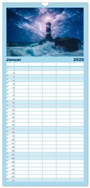 Produktbild: Familienplaner 2026 - KI-Leuchtt&uuml;rme mit 5 Spalten (Wandkalender, 21 x 45 cm) CALVENDO
