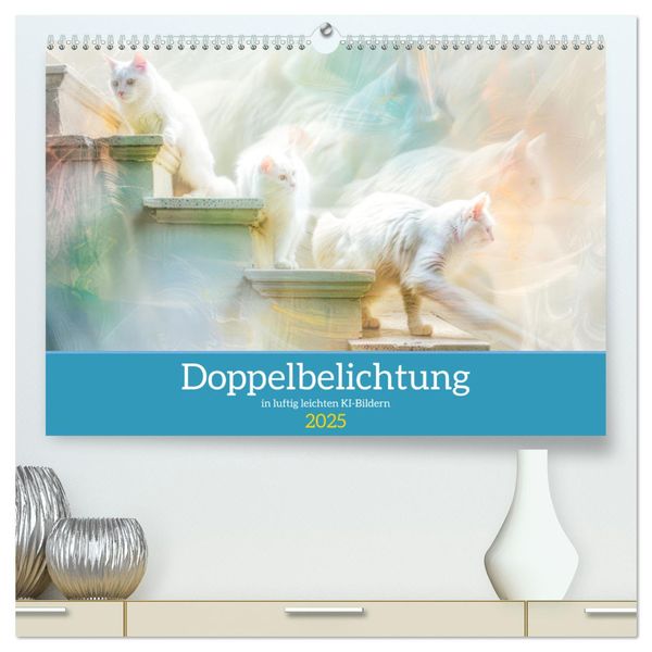 Doppelbelichtung in luftig leichten KI-Bildern (hochwertiger Premium Wandkalender 2025 DIN A2 quer), Kunstdruck in Hochg