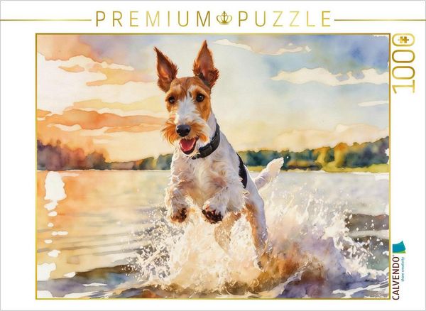 CALVENDO Puzzle Drahthaar-Foxterrier - sommerliches Vergnügen | 1000 Teile Lege-Größe 64x48cm Foto-Puzzle für glückliche Stunden