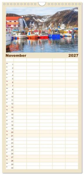 Produktbild: Familienplaner 2027 - Norwegens K&uuml;stenst&auml;dte mit 5 Spalten (Wandkalender, 21 x 45 cm) CALVENDO