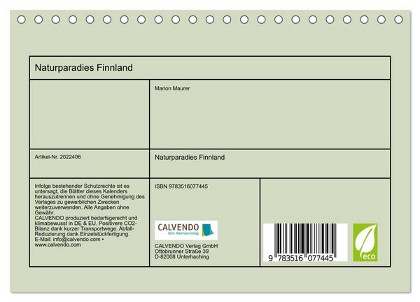 Produktbild: Naturparadies Finnland (Tischkalender 2026 DIN A5 quer), CALVENDO Monatskalender