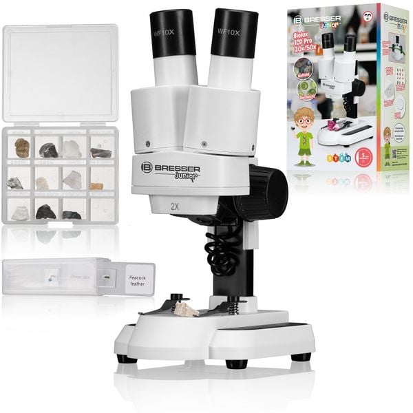 Produktbild: Bresser Junior 10312 - Kinder-Mikroskop Biolux ICD Pro 20x/50x, Auflicht- und Durchlichtmikroskop mit 20- und 50-facher Vergr&ouml;&szlig;erung