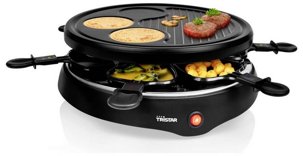 Produktbild: Tristar RA-2998 Raclette 6Pf&auml;nnchen, Antihaftbeschichtung, Kontrollleuchte Schwarz