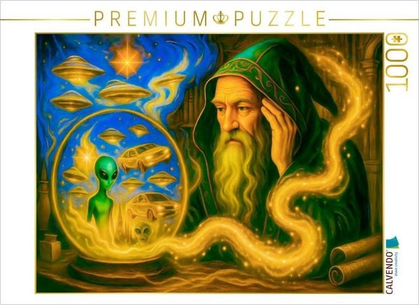 Produktbild: CALVENDO Puzzle Zauberer erkennt in Kristallkugel kommende Zukunftsbilder | 1000 Teile Lege-Gr&ouml;&szlig;e 64x48cm Foto-Puzzle f&uuml;r gl&uuml;ckliche Stunden