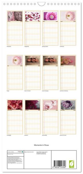 Produktbild: Familienplaner 2026 - Momente in Rosa mit 5 Spalten (Wandkalender, 21 x 45 cm) CALVENDO