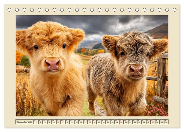 Produktbild: Schottische Hochlandrinder. Zwischen Nebel, Natur und rauer Pracht (Tischkalender 2026 DIN A5 quer), CALVENDO Monatskalender