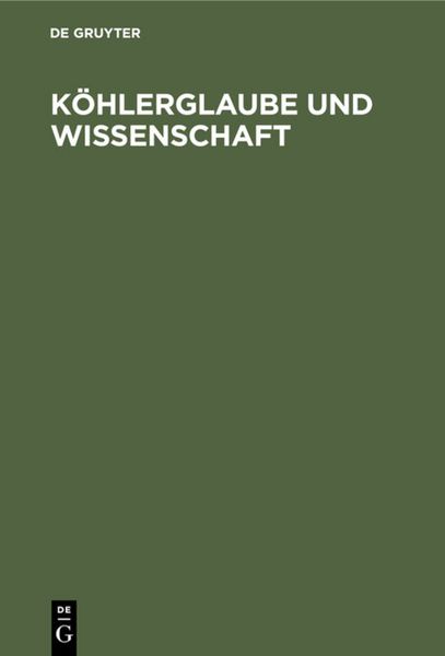 Produktbild: K&ouml;hlerglaube und Wissenschaft
