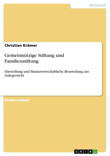 Produktbild: Gemeinn&uuml;tzige Stiftung und Familienstiftung