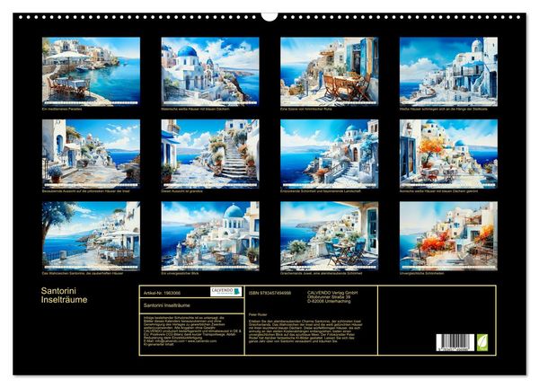 Produktbild: Santorini Inseltr&auml;ume (Wandkalender 2026 DIN A2 quer), CALVENDO Monatskalender