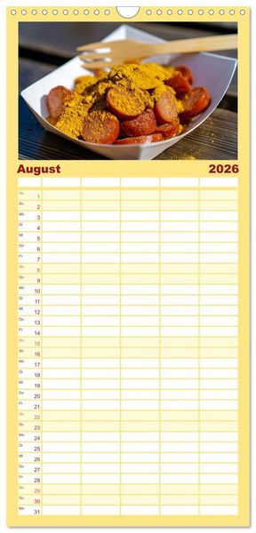 Produktbild: Familienplaner 2026 - Currywurst Kalender - Das Berliner Kultgericht f&uuml;r Fleischliebhaber mit 5 Spalten (Wandkalender, 21 x 45 cm) CALVENDO
