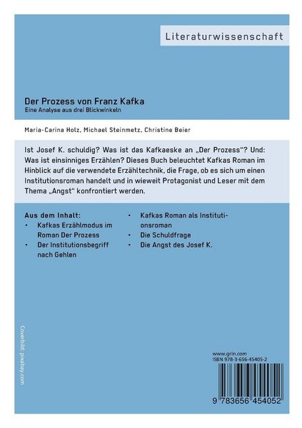 Produktbild: Der Prozess von Franz Kafka. Eine Analyse aus drei Blickwinkeln