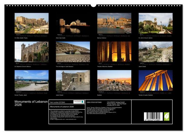 Produktbild: Monuments of Lebanon 2026 (High Quality Premium Wall Calendar 2026 DIN A2 landscape),CALVENDO 12 Month Wall Calendar