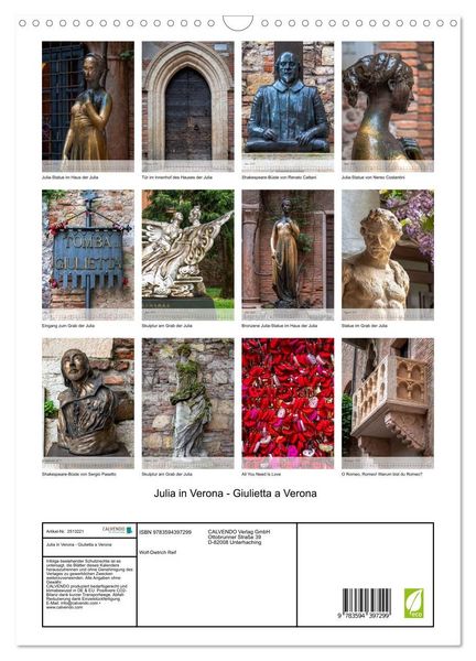 Produktbild: Julia in Verona - Giulietta a Verona (Wandkalender 2027 DIN A3 hoch), CALVENDO Monatskalender
