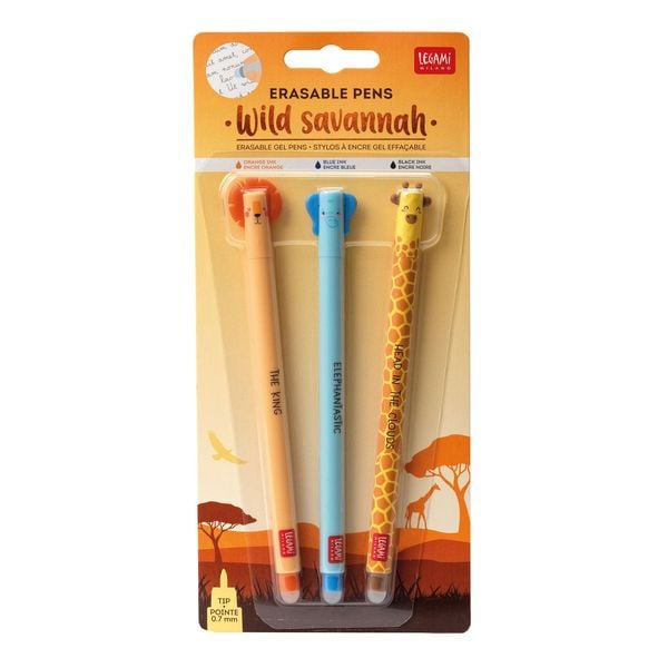 Produktbild: Legami l&ouml;schbarer Gelstift - L&ouml;we, Elefant, Giraffe - 3er-Set