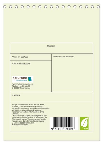 Produktbild: Usedom (Tischkalender 2026 DIN A5 hoch), CALVENDO Monatskalender