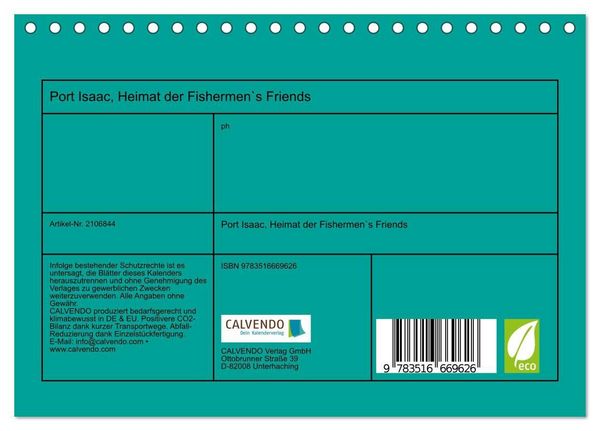 Produktbild: Port Isaac, Heimat der Fishermen`s Friends (Tischkalender 2026 DIN A5 quer), CALVENDO Monatskalender