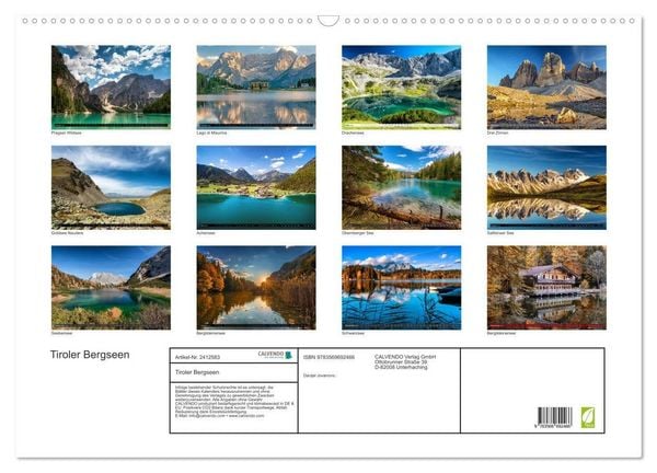 Produktbild: Tiroler Bergseen (Wandkalender 2027 DIN A2 quer), CALVENDO Monatskalender