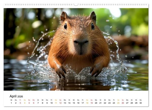 Produktbild: Capybara - liebenswertes gro&szlig;es Wasserschwein (hochwertiger Premium Wandkalender 2026 DIN A2 quer), Kunstdruck in Hochglanz