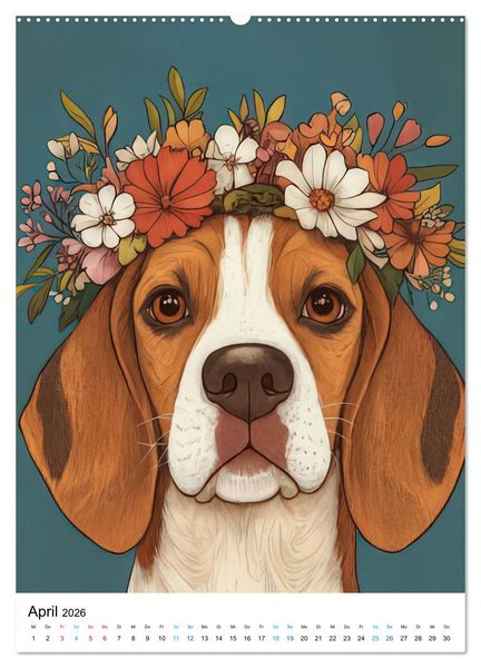 Produktbild: Beagle im Blumenmeer (hochwertiger Premium Wandkalender 2026 DIN A2 hoch), Kunstdruck in Hochglanz