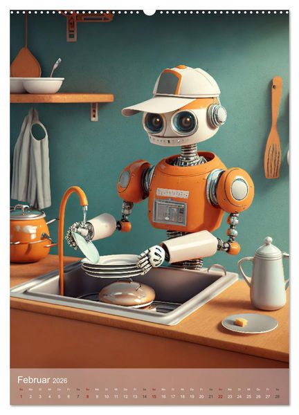 Produktbild: RoboLife - Niedliche Blechfreunde im Alltag (hochwertiger Premium Wandkalender 2026 DIN A2 hoch), Kunstdruck in Hochglanz
