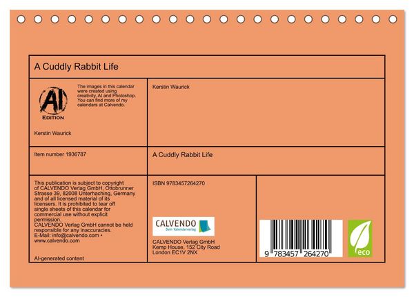 Produktbild: A Cuddly Rabbit Life (Desk Calendar 2026 DIN A5 landscape), CALVENDO 12 Month DeskCalendar
