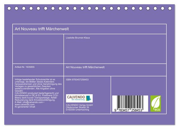 Produktbild: Art Nouveau trifft M&auml;rchenwelt (Tischkalender 2026 DIN A5 quer), CALVENDO Monatskalender