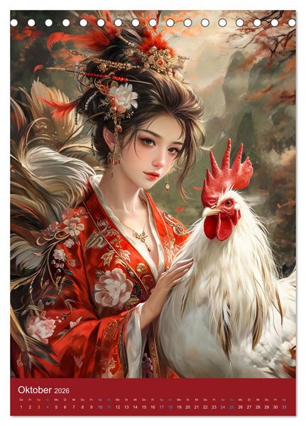 Produktbild: Chinesische Tierkreiszeichen - Fantasie-Zodiak im Stil des alten Chinas (Tischkalender 2026 DIN A5 hoch), CALVENDO Monatskalender