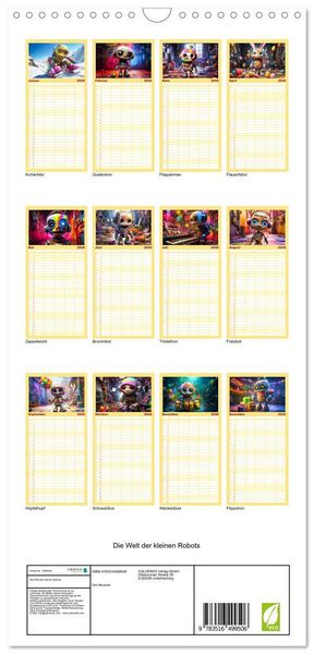 Produktbild: Familienplaner 2026 - Die Welt der kleinen Robots mit 5 Spalten (Wandkalender, 21 x 45 cm) CALVENDO