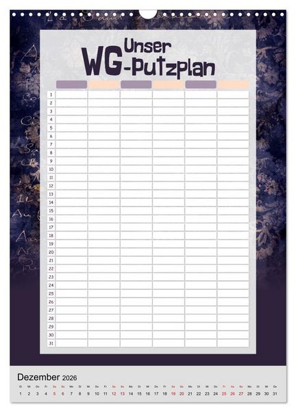 Produktbild: Gothic WG-Putzplan & Kalender 2026 (Wandkalender 2026 DIN A3 hoch), CALVENDO Monatskalender