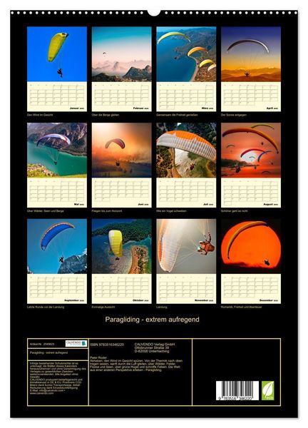 Produktbild: Paragliding - extrem aufregend (hochwertiger Premium Wandkalender 2026 DIN A2 hoch), Kunstdruck in Hochglanz