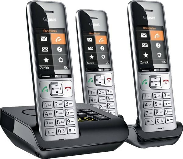 Produktbild: Gigaset COMFORT 500A trio DECT, GAP Schnurloses Telefon analog Babyphone, Freisprechen, f&uuml;r H&ouml;rger&auml;te kompatibel, Headsetanschluss, inkl. Mobiltei