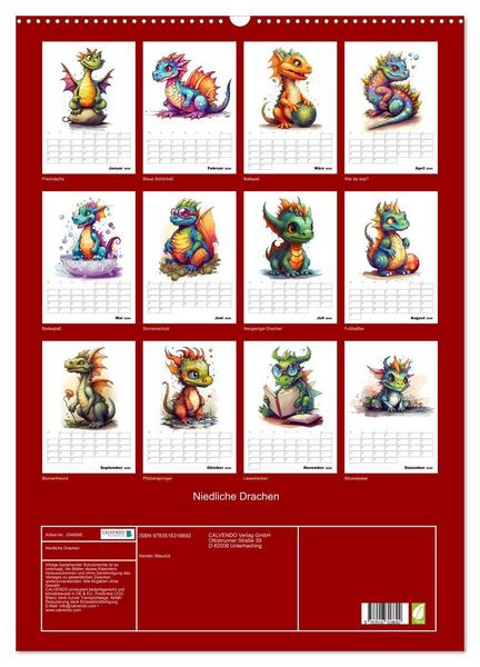 Produktbild: Niedliche Drachen (Wandkalender 2026 DIN A2 hoch), CALVENDO Monatskalender