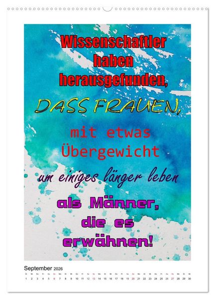 Produktbild: Humor und Ironie. Lustige Spr&uuml;che (hochwertiger Premium Wandkalender 2026 DIN A2 hoch), Kunstdruck in Hochglanz