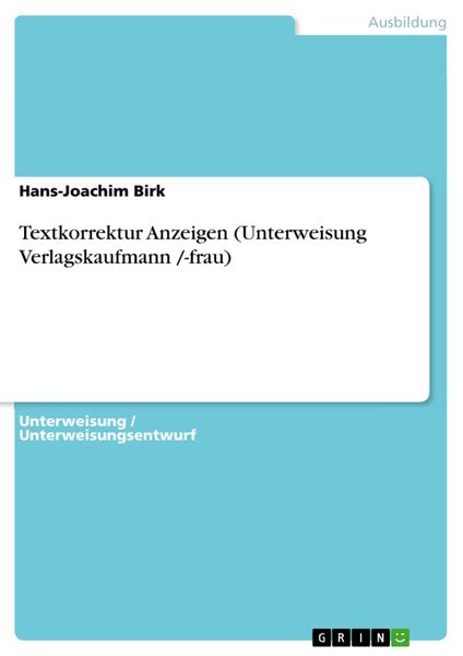 Produktbild: Textkorrektur Anzeigen (Unterweisung Verlagskaufmann /-frau)