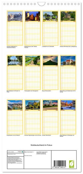Produktbild: Familienplaner 2026 - S&uuml;ddeutschland im Fokus mit 5 Spalten (Wandkalender, 21 x 45 cm) CALVENDO