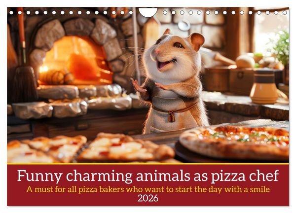 Produktbild: Funny charming animals as pizza chef (Wall Calendar 2026 DIN A4 landscape), CALVENDO 12 Month Wall Calendar
