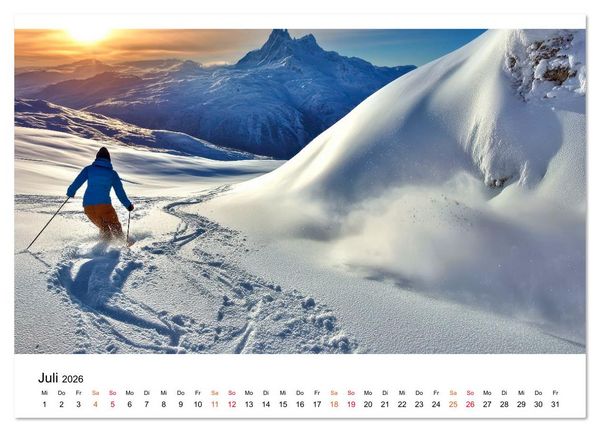 Produktbild: Skifahren - endlich Schnee (Wandkalender 2026 DIN A2 quer), CALVENDO Monatskalender
