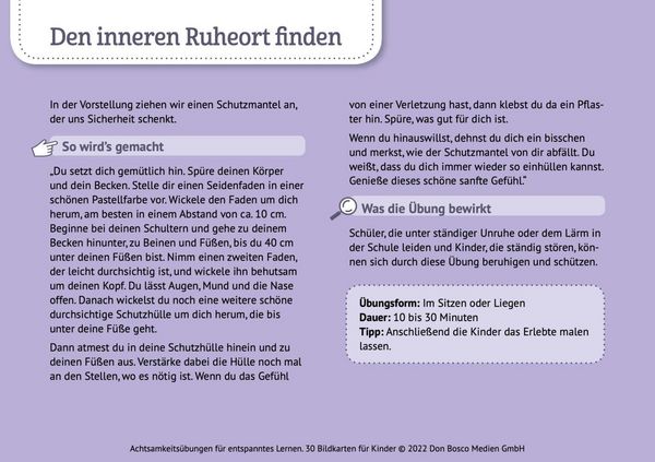 Produktbild: Achtsamkeits&uuml;bungen f&uuml;r entspanntes Lernen. 30 Bildkarten f&uuml;r Kinder