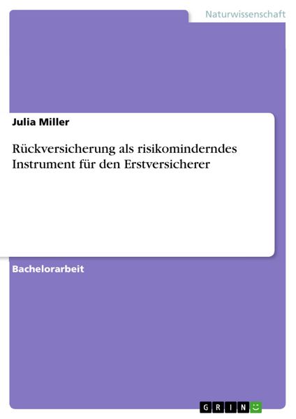 Produktbild: R&uuml;ckversicherung als risikominderndes Instrument f&uuml;r den Erstversicherer