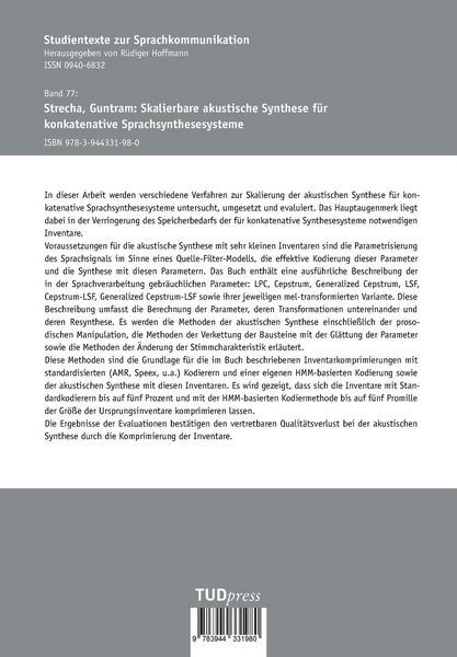 Produktbild: Skalierbare akustische Synthese f&uuml;r konkatenative Sprachsynthesesysteme